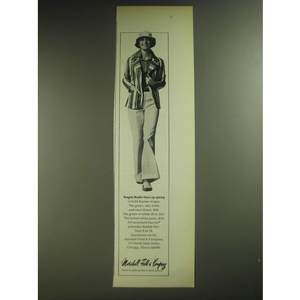 1974 Marshall Field & Company Magda Bodin Blazer, shirt and pants Advertisement