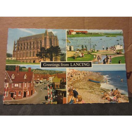 multiview , LANCING, SUSSEX used vintage postcard by Constance 1971 pm