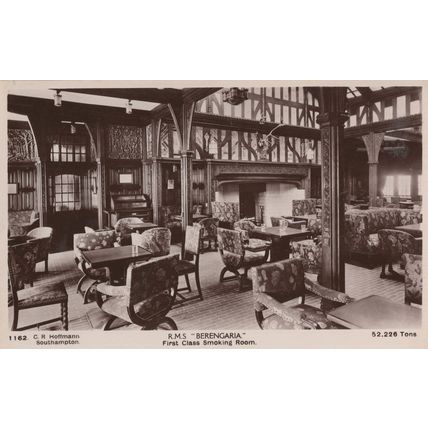 Cunard RMS Berengaria First Class Smoking Room RP Postcard