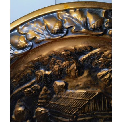 Vintage Coppercraft Guild Copper Wall Hanging Log Cabin Oak Acorn Rim 20 inch