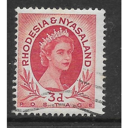 RHODESIA & NYASALAND 1954 3d RED QE II SG 4 FINE USED#2