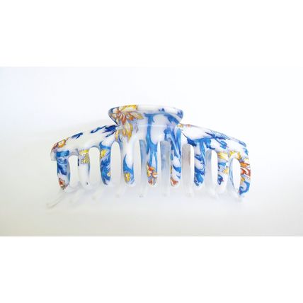White blue yellow floral hawaiian style hair claw clamp clip
