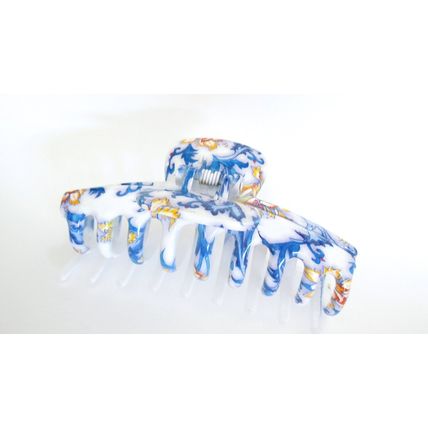 White blue yellow floral hawaiian style hair claw clamp clip