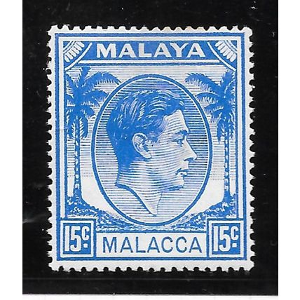 MALACCA MALAYA 1949 KG6 15c SG10 10 SG ULTRAMARINE MINT HINGED