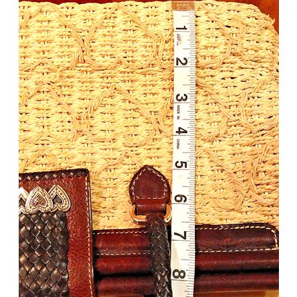 Brighton Woven Straw Satchel Handbag Leather Straps Silver Tone Heart Accents