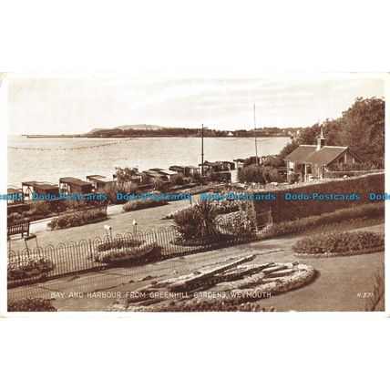 R091188 Bay and Harbour from Greenhill Gardens. Weymouth. Valentine. Photo Brown