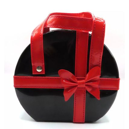 Black & Red Trimming, Handles & Bow Jewellery Box 7.5 CM with Mirror Gift