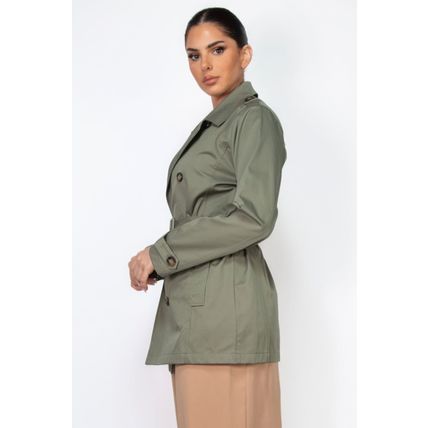 Double-breasted Notch Belted Coat
