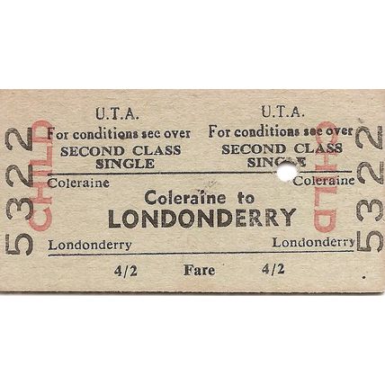 U.T.A. Edmondson Ticket - Coleraine to Londonderry