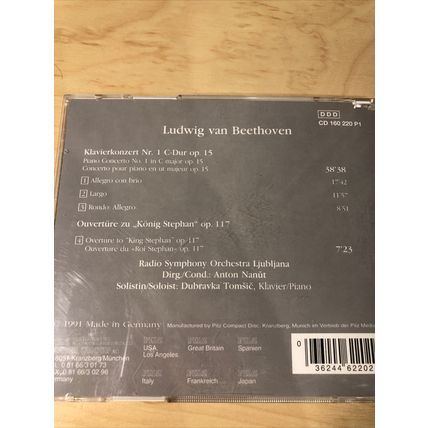 Vienna Master Series CD Beethoven Klavierkonzert Nr 1. CD & inlays only