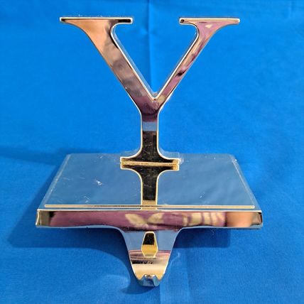 GOLD Colored Metal LETTER Y Christmas STOCKING HANGER Holder Mantel Hook Holiday