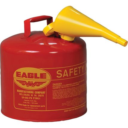 Eagle 5 Gallon Type I Red Safety Gas Can for Gasoline with Flame Arrester, Self-