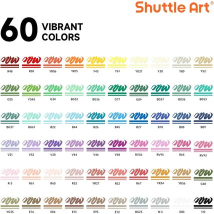 Shuttle Art Automatic Ink Control Acrylic Paint Markers, 60 Colors Brush Tip Acr