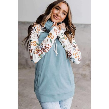 Leopard Print Sleeve Patchwork Hoodie with Pocket
