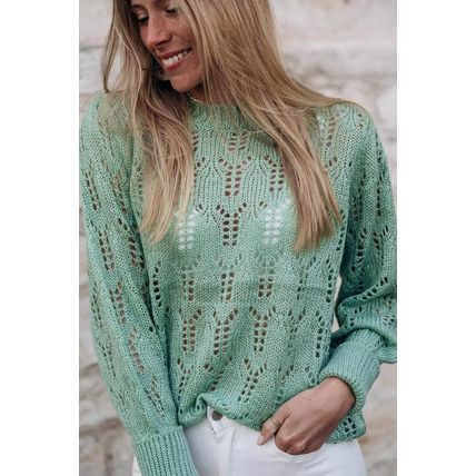Green Sheer Knitted Pointelle Sweater