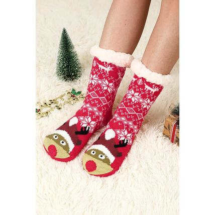 Fiery Red Christmas Flake Thermal Socks