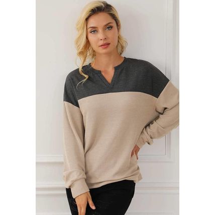 Carbon Grey Notched Neck Colorblock Corded Sweatshirt