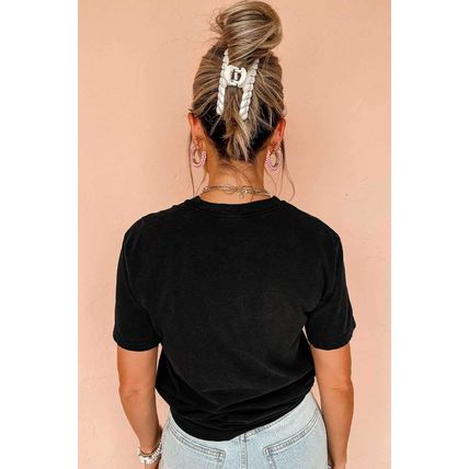 Black Retro Floral Print Crew Neck Casual T Shirt