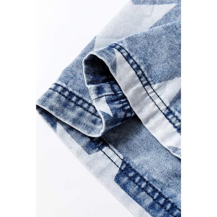 Light Blue Star Print Light Wash Drawstring High Waist Wide Leg Jeans