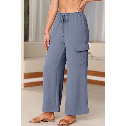 Dark Grey Drawstring Frilled Waist Wide Leg Utility Trousers