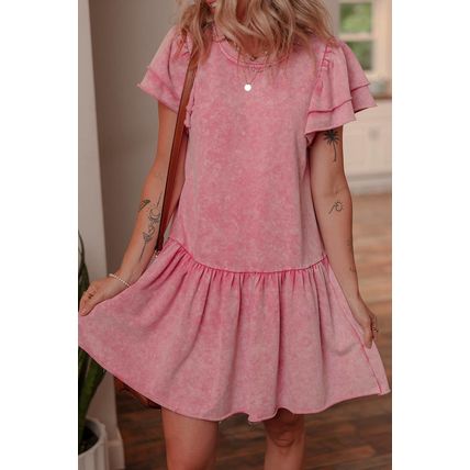 Sachet Pink Mineral Wash Raw Edge Ruffle Mini Dress