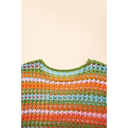 Carrot Multi Stripe Open Knit Sweater Beach Cover Up
