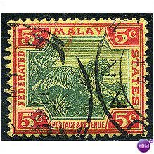 Fed Malay States 1906 SG39 5c Green & Carmine/Yell F/U