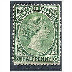Falkland Islands 1891 SG15 1/2d Blue-Green Mounted Mint.