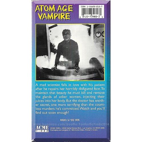 VHS - Atom Age Vampire (1960) *Susanne Loret / Alberto Lupo / Classic Horror*