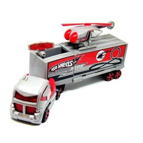 TRUCK+HELICOPTER, (TRUCK CARRYING HELICOPTER) SILVER/RED HOTWHEELS