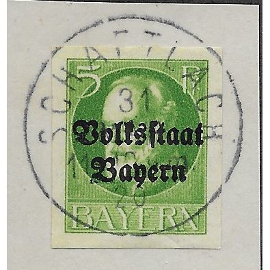 GER (BAVARIA) 1919 5pf KING LUDWIG III' (OVPT)(IMPERFED) FINE USED(EBID65-434)