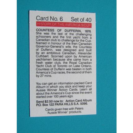 Peters Foods Australia 1987 The History of the Americas Cup Cards Choice (e25)