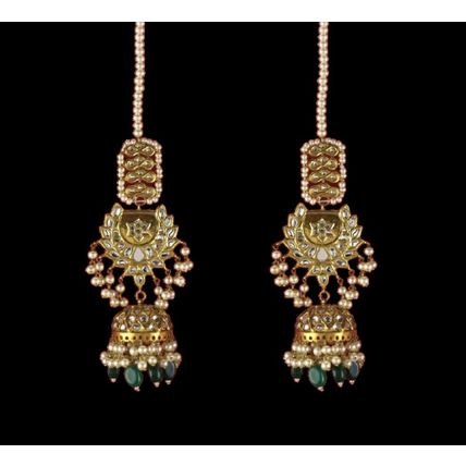 PAKISTANI INDIAN WOMEN GIRLS GOLD-PLATED THAPA KUNDAN EMBELLISHED NATURAL PEARLS
