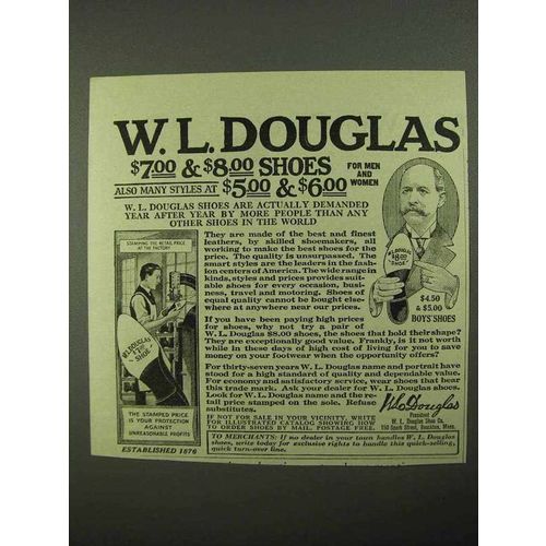 1923 W.L. Douglas Shoes Ad - $7.00 & $8.00 Shoes