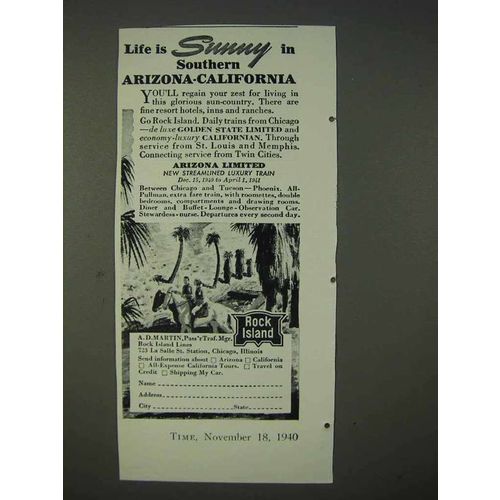 1940 Rock Island Railroad Ad - Life is Sunny