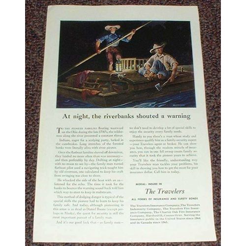 1949 Travelers Insurance Ad, Riverbanks Shouted Warning