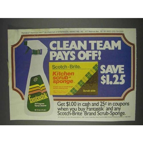 1982 Fantastik Spray Cleaner & Scotch-Brite Sponge Ad
