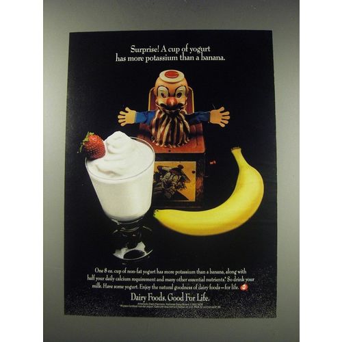1991 National Dairy Board Ad - Surprise! A cup of yogurt has more potassium