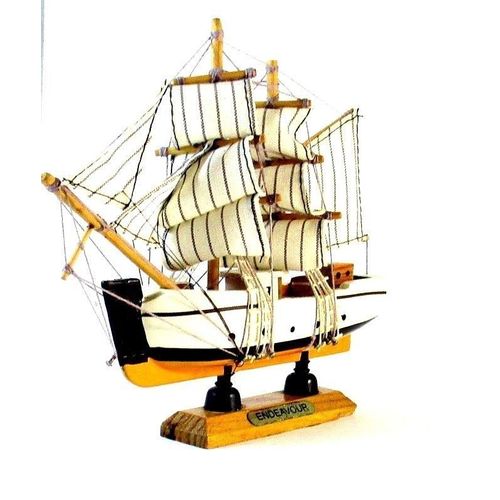 ENDEAVOUR SAILBOAT WHITE/ORANGE WOOD SAILBOAT, COLLECTOR'S MODEL