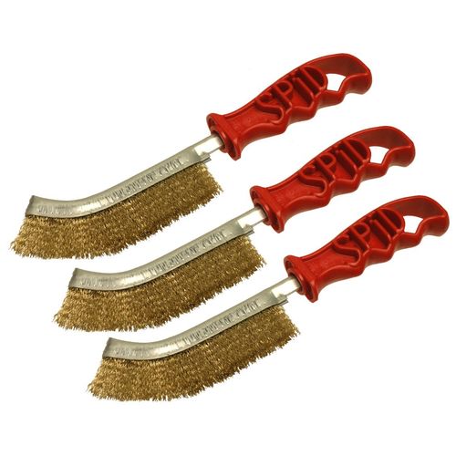 3 x Genuine Spid Steel (Brass Plated) Wire Brushes with Plastic Handles
