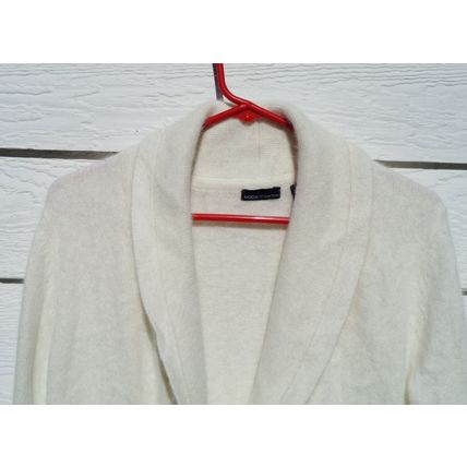 Womens Moda International Ivory Sweater M 36 Chest Angora Blend Cardigan Button