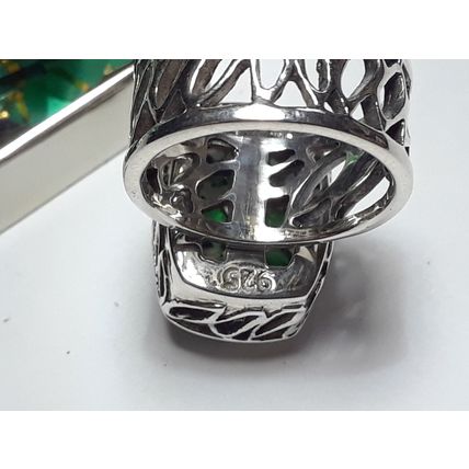 Estate 15ct Green Checkerboard Lepard Print Quartz SAJEN Fancy 925 Ring #16017