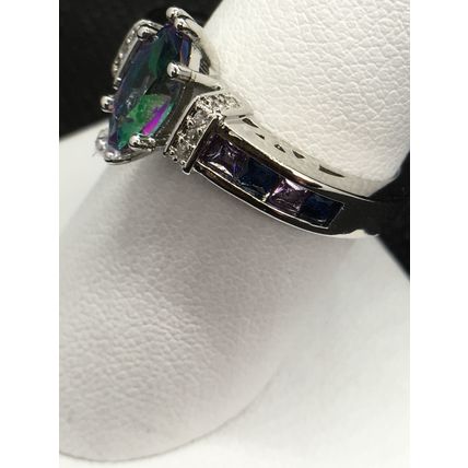 Colorful Elliptical Marquise Cut Zircon Ring #61 USA Seller