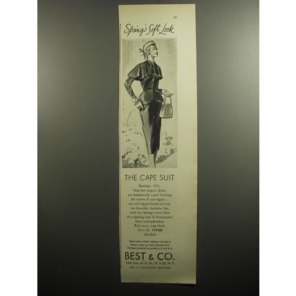1951 Best & Co. Forstmann Cape Suit Ad - Spring's soft look
