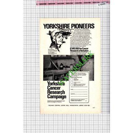 Yorkshire Cancer Research Amy Johnson Dr RC Garner York Advert - 1978 Cutting