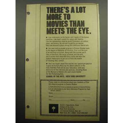 1974 New York University School of the Arts Ad - There's a lot more to movies