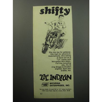 1969 Michrina Lil Indian Mini Bikes Advertisement - Shifty