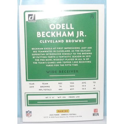 2020 Donruss ODELL BECKHAM JR (Cleveland Browns) Press Proof Blue Parallel #73