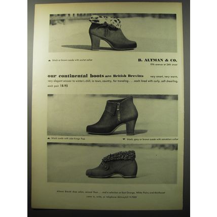 1955 B. Altman Boots by British Brevitts Ad - Our continental boots are British