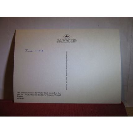 'SIR WALTER SCOTT' STEAM BOAT ON LOCH KATRINE, TROSSACHS, unused postcard 1983 =